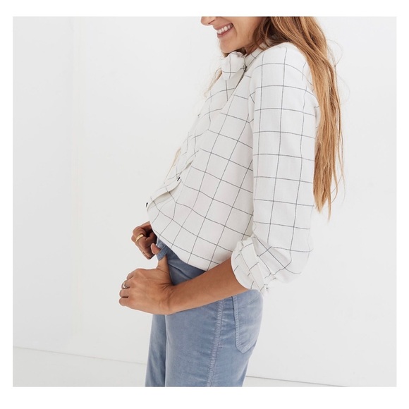 Madewell Flannel Tie-Neck Button Down Shirt in Windowpane K0191 Size Small New - Picture 11 of 16